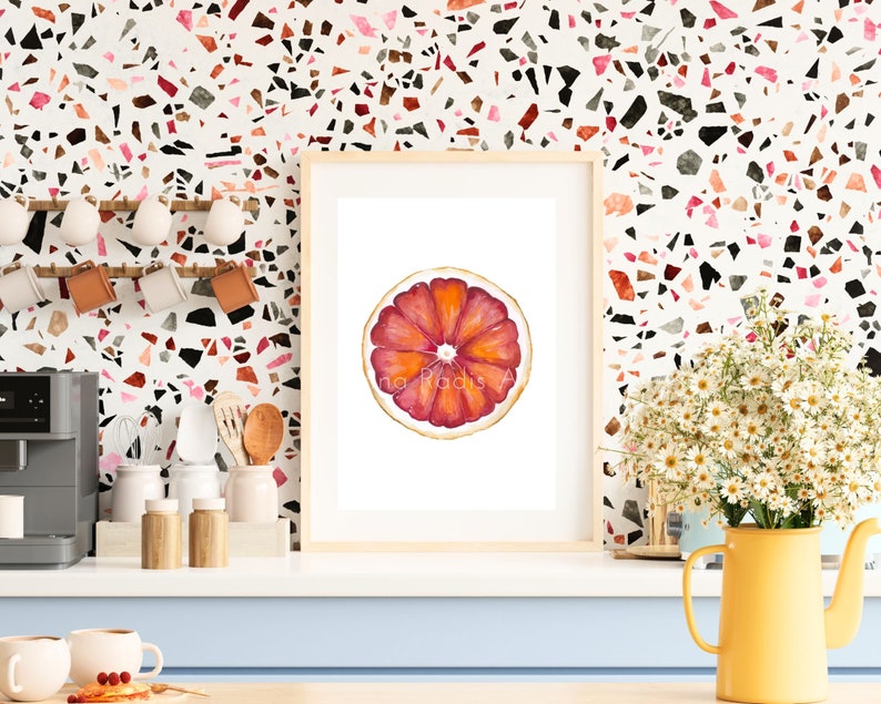 Fruit Painting Grapefruit Art, Original Watercolor Fruit Art, Red Grapefruit Painting, Citrus Wall Art, Grapefruit Print Kitchen Decor image 1