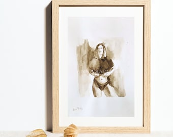 Sinnliche Frau Aquarell Malerei Original Art Schlafzimmer Dekor handgemachtes Produkt