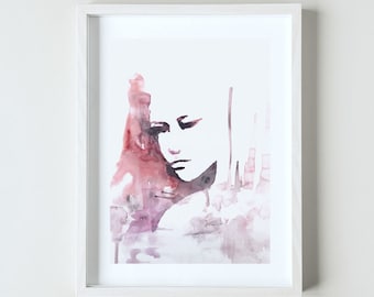 Original Aquarell Portrait, abstraktes weibliches Gesicht, Porträt Kunst auf Papier