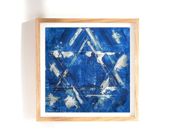Blue Magen David Art Print: Modern Jewish Star of David Painting