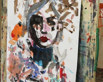 抽象的な女性の肖像画のアートプリント：現代の具象芸術のフェイスペイント