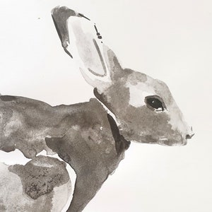 Rabbit Artwork, Minimal Art Rabbit Painting, Black And White Rabbit Wall Art, Bunny Wall Art, Gray Bunny Painting, Rabbit Art Print Drawing