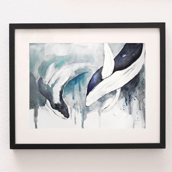 Humpback Whale Watercolor Print: Abstract Aquarelle Underwater Painting