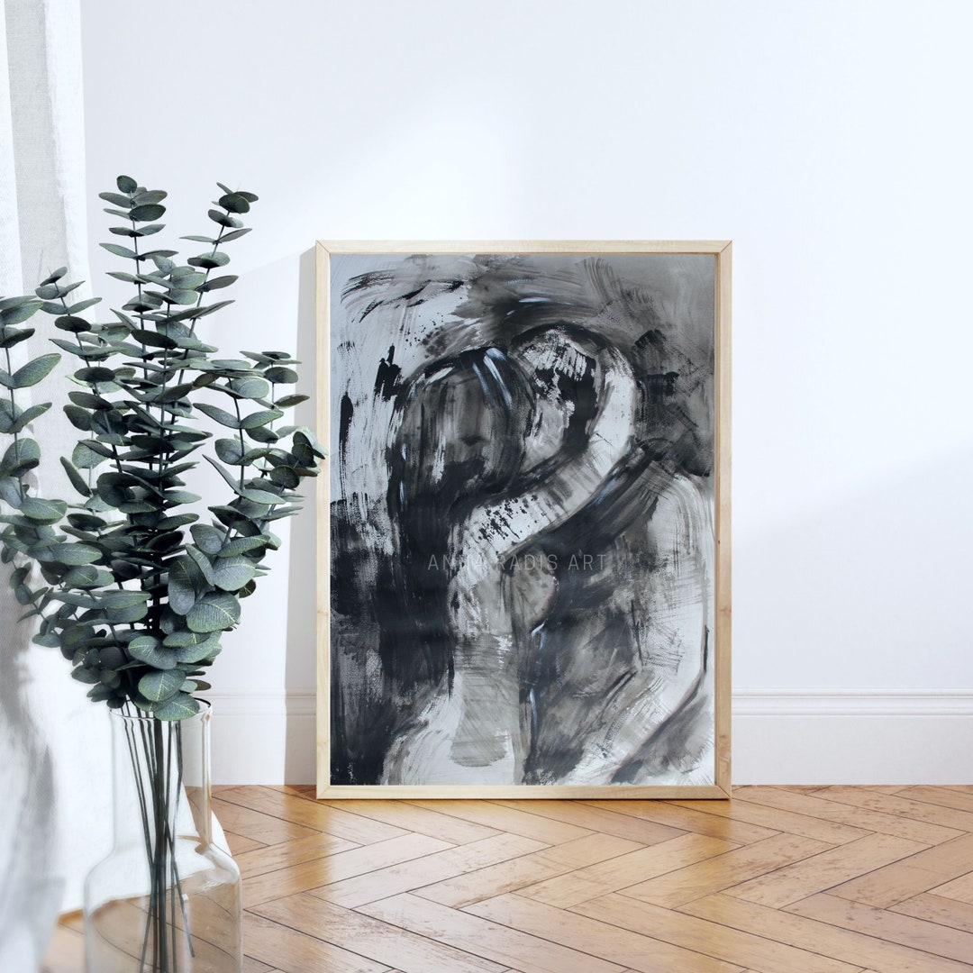 Erotic Painting Original, Nude Kissing Couple Art, Naked Couple