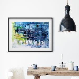 Joodse kunst Kotel-schilderij, judaicakunst uit Israël, moderne judaica abstracte Jeruzalem-schilderij, Israëlische kunst, Israëlische kunst, Israël-schilderij