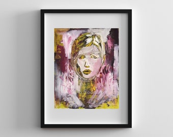 Abstract Portrait Painting Of Woman, Original Acrylic Painting Abstract Impressionist Art, Figurative Art Female Figure Art, Female Face Art