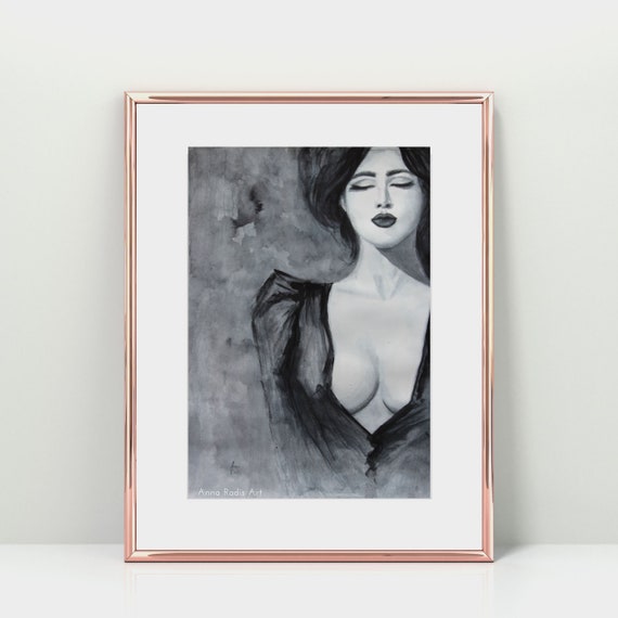 Sensual Woman Watercolor Painting: Abstract Figurative Art Print