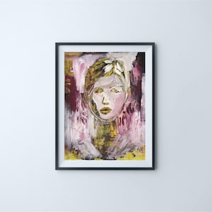 Abstract Female Portrait Painting - Original Acrylic Figurative Art Modern Woman Face Artwork - Abstract Painting Of Woman Expressionist Art