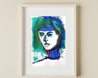 抽象的な女性の肖像画、具象芸術のオリジナルアクリル顔アートワーク
