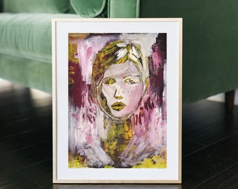 抽象的女性比喩的肖像画、オリジナルアクリル顔アートワーク、18.1x15インチ