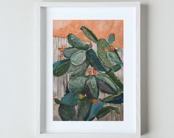 Original Feigenkaktus Gemälde: Handgemachtes Produkt Acryl Kunstwerk