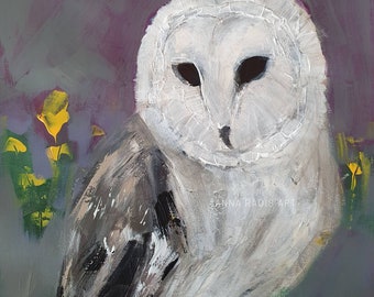 Owl Artwork, Barn Owl Art, Original Bird Painting, Wild Bird Artwork, Original Owl Painting, Acrylic Painting Owl, Original Painting Bird