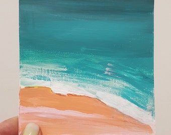 Mini Artwork Ocean Painting, Original Small Acrylic Painting, Mini Painting Small Ocean Wall Art, Miniature Painting Minimal Sea Painting