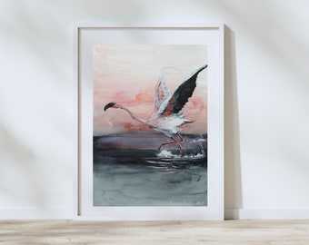 Flamingo Print, Watercolor Painting Bird Print, Flamingo Decor Watercolor Painting, Flamingo Art, Flamingo Wall Art, Pink Flamingo Painting