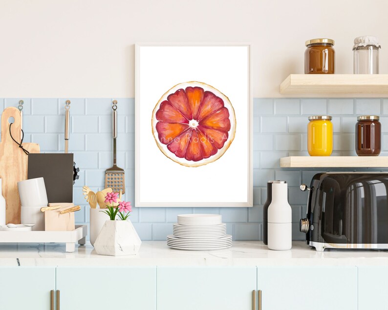 Fruit Painting Grapefruit Art, Original Watercolor Fruit Art, Red Grapefruit Painting, Citrus Wall Art, Grapefruit Print Kitchen Decor image 9