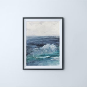 Ocean Watercolor Original Painting, Original Seascape Painting, Aquarelle Painting Of Waves, Large Watercolor Ocean Art Scandinavian Art