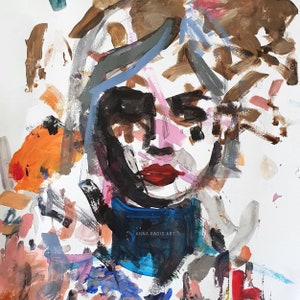 Abstract Face Painting Print, Female Portrait Painting, Original Woman Art, Original Artwork Signed, Impressionist Painting, Figurative art