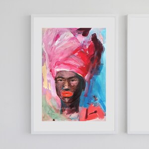 African American Women Original Portrait Painting, Black Woman Colorful Abstract, Original Face Painting, Ethnic Painting Of Beautiful Woman