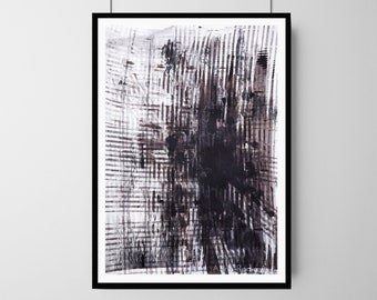 Minimalist Abstract Painting: Black & White Acrylic Art on Paper