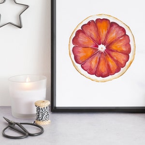 Fruit Painting Grapefruit Art, Original Watercolor Fruit Art, Red Grapefruit Painting, Citrus Wall Art, Grapefruit Print Kitchen Decor image 6