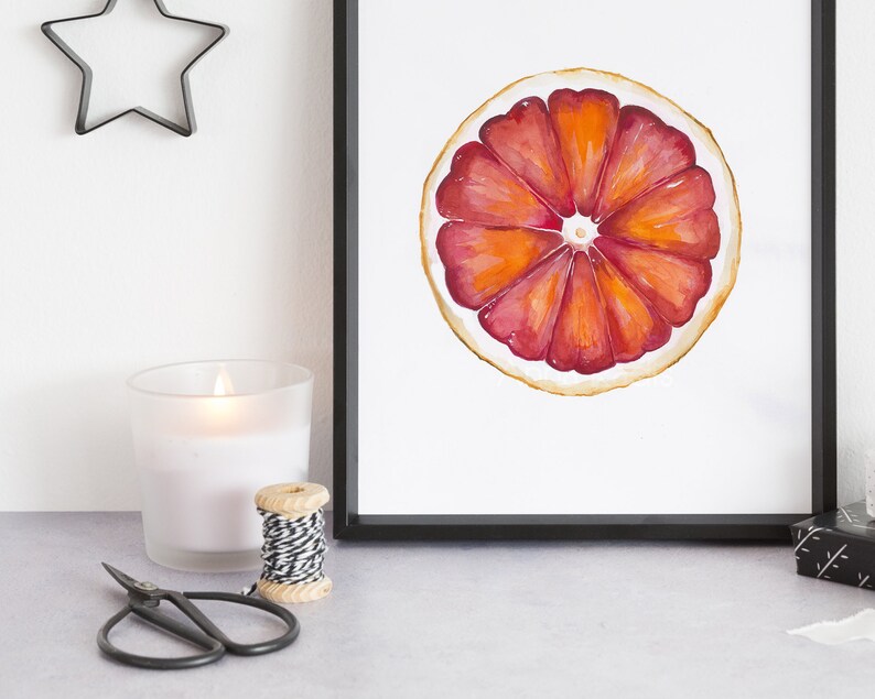 Fruit Painting Grapefruit Art, Original Watercolor Fruit Art, Red Grapefruit Painting, Citrus Wall Art, Grapefruit Print Kitchen Decor image 6