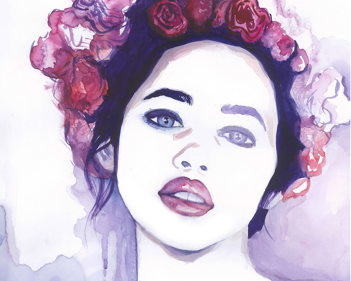 Frau mit Blumen auf dem Kopf Original Kunstwerk | Etsy