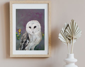 Original Bird Painting, Barn Owl Painting Acrylic, Barn Owl Art, Bird Artwork, Barn Owl Decor, Owl Artwork, Paintings Of Owls, Owl Artwork