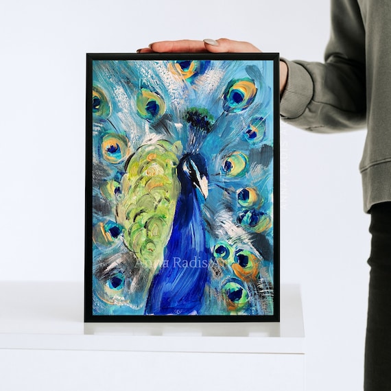 オリジナルの抽象的な孔雀の絵画：インドクジャクの小さなアートワーク