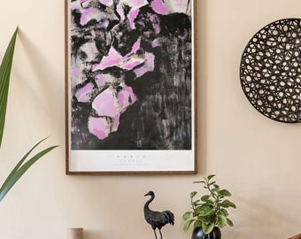 Originalgemälde Rosa Blumen auf Schwarz: Abstrakte florale Orchidee, lila abstrakte Kunst