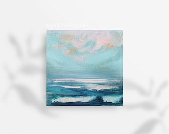 Miniature Ocean Painting, Mini Seascape Art, Mini Sea Painting, Miniature Ocean Art Abstract Seascape Small Acrylic Painting Small Ocean Art