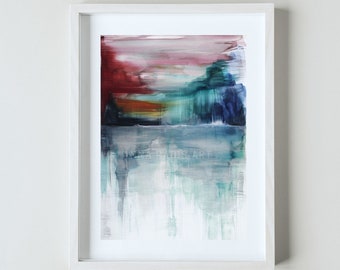 Seascape original aquarelle painting, Sea abstract landscape art, Sunset sky acrylic painting, Abstract sunrise painting, Original artwork