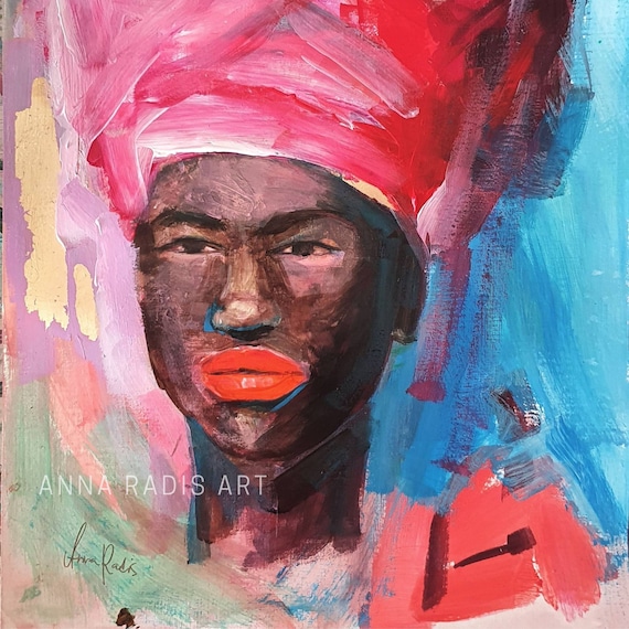 Pintura de retrato abstracto original de mujer negra Pintura - Etsy España