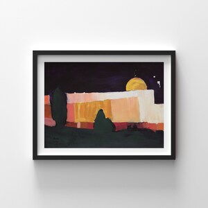 Jewish Wall Art Jerusalem Art Modern Judaica Painting, Israeli Wall Art Jerusalem At Night Abstract Jewish Modern Art Stand With Israel