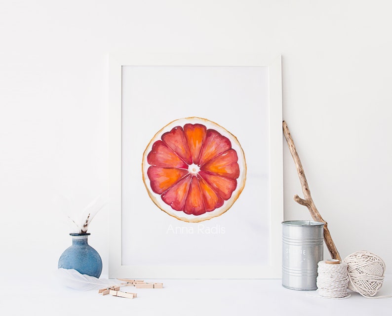 Fruit Painting Grapefruit Art, Original Watercolor Fruit Art, Red Grapefruit Painting, Citrus Wall Art, Grapefruit Print Kitchen Decor image 5