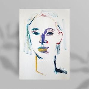 Woman Face Fine Art Print - Figurative Painting Abstract Female Portrait - Abstract Face Art Contemporary Portrait Painting Minimalist Art