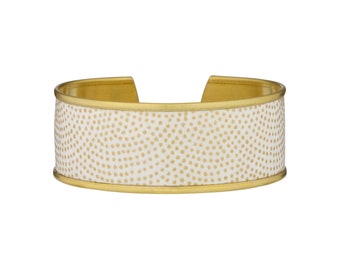 Brass cuff bracelet and beige Japanese paper with golden polka dots