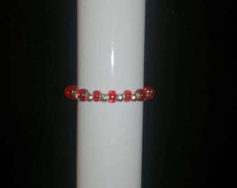 Toe ring, elasticated toe ring, foot jewellery,  red seed beads, silver seed beads, unique foot jewellery, seed bead toe ring.