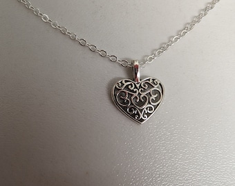 Filigrane Silber Herz Anhänger Halskette, Weihnachtsgeschenk