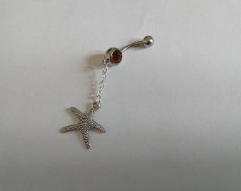 Belly bar, belly ring, Orange belly bar, star fish, silver belly bar, gift for her, summer jewellery SALE! Christmas gift