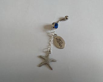 Belly bar, belly ring, silver belly bar, star fish charm, best friend charm, gift for her, birthday gift for her, best friend gift. SALE!