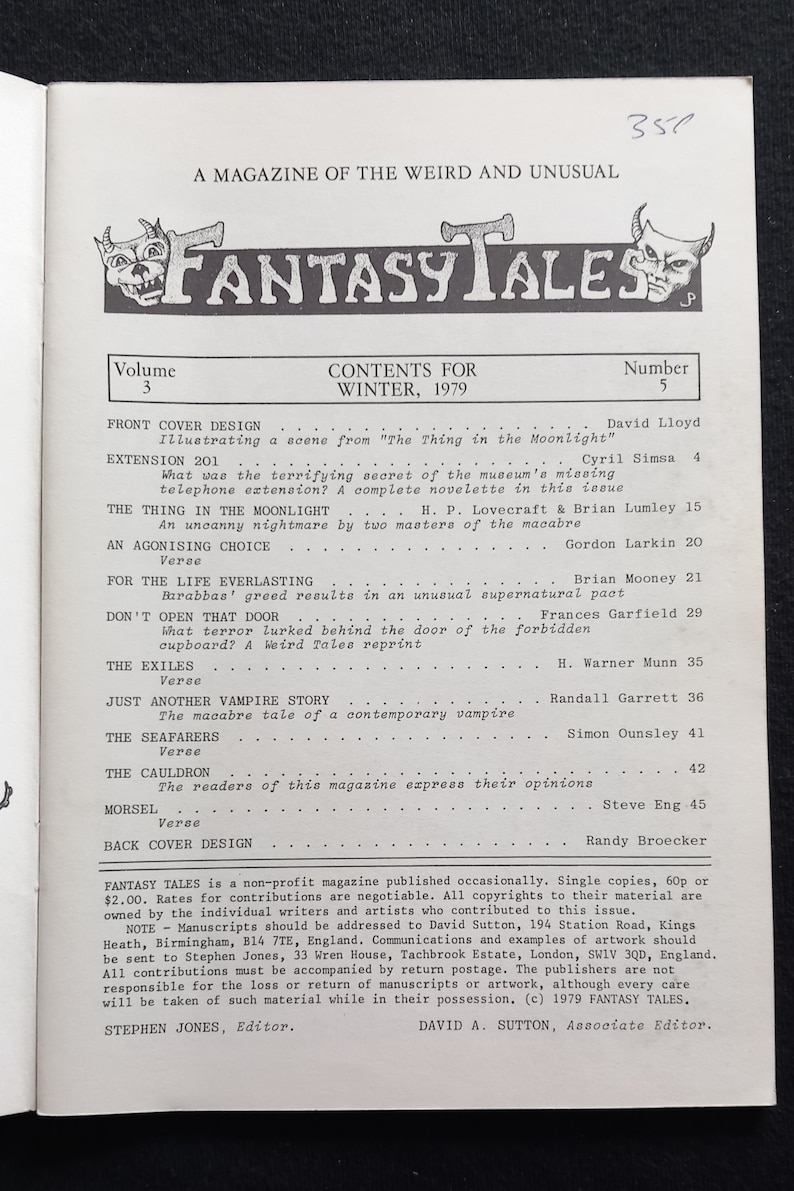 Stephen Jones ed Fantasy Tales Volume 3 Numéro 5 Hiver 1979 H.P. Lovecraft, Brian Lumley, Frances Garfield, Brian Mooney image 4