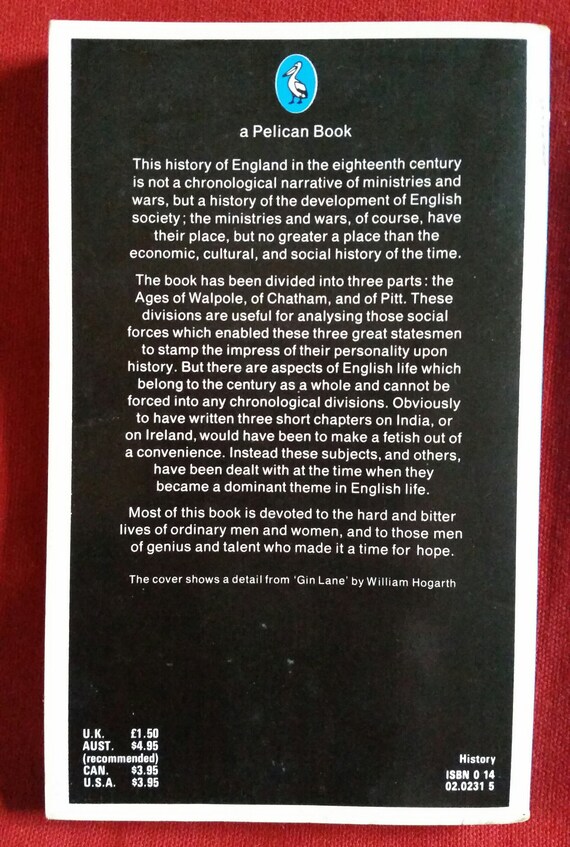 Jh Plumb England In The Eighteenth Century Pelican Books 1981 - 