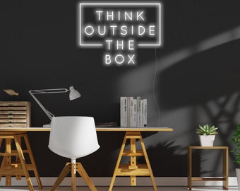 Think Outside the Box Neon Sign  | Office Wall Art, Office Wall Decor, Office Neon Sign