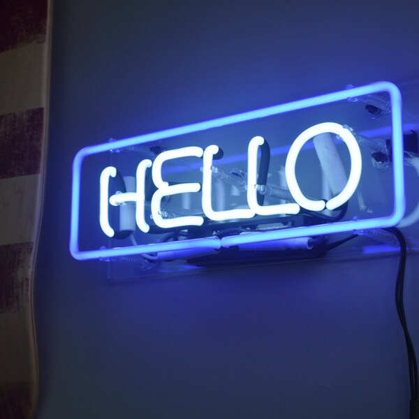 Neon Sign HELLO in Acrylic Box