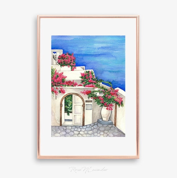 Santorini Oia Watercolor Original Painting Cityscape | Etsy