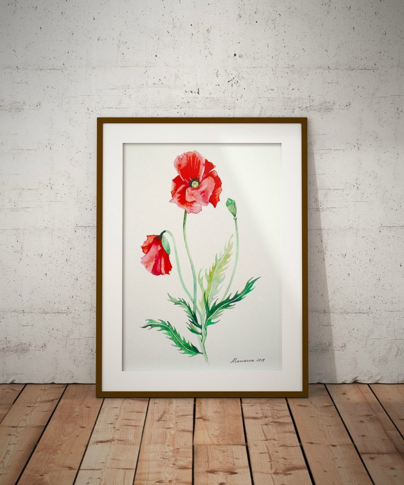 Poppy Print Wall Art Print Set of 2 Watercolor Flowers Red Poppies ...