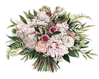 GROßE Hochzeitsstrauß Gemälde ORIGINAL Aquarell Custom Brautstrauß Gemälde Geschenk für Sie Jahrestag Geschenk Benutzerdefinierte Malerei vom Foto