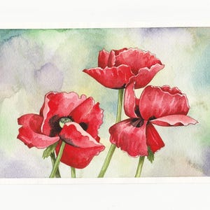 Poppies Watercolor Flower Painting  Watercolor Flowers Painting  Original Watercolor Small Painting Red Flowers Botanical Painting Gift Art