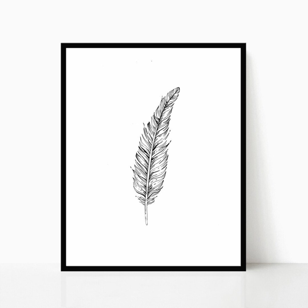 Feather Art Print Black and White Feather Illustration Feather Painting