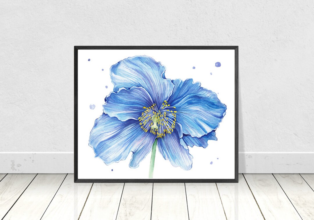 Blue Poppy Print Watercolor Flower Poppy Watercolor Blue Flower ...